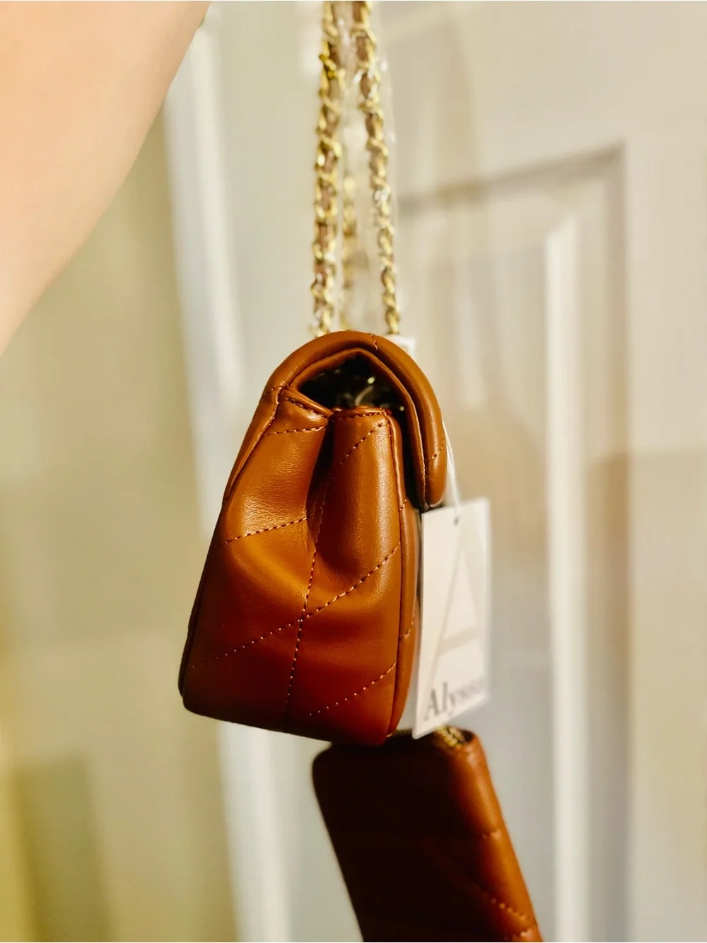 inspired Quilted Tan Shoulder Bag - 2 Piece Set with matching wallet